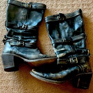 Black leather Frye motorcycle boots - size 9